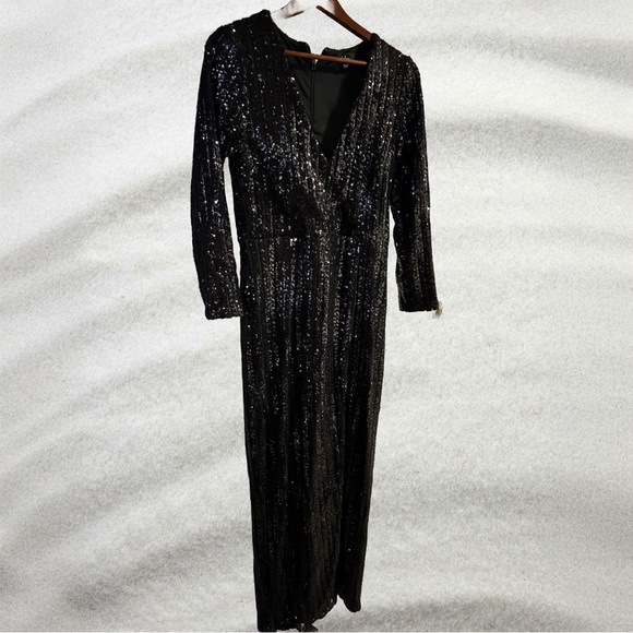 Lulu’s Dress Love Lasts Forever Black Sequin Long Sleeve Maxi Size L - Picture 4 of 7